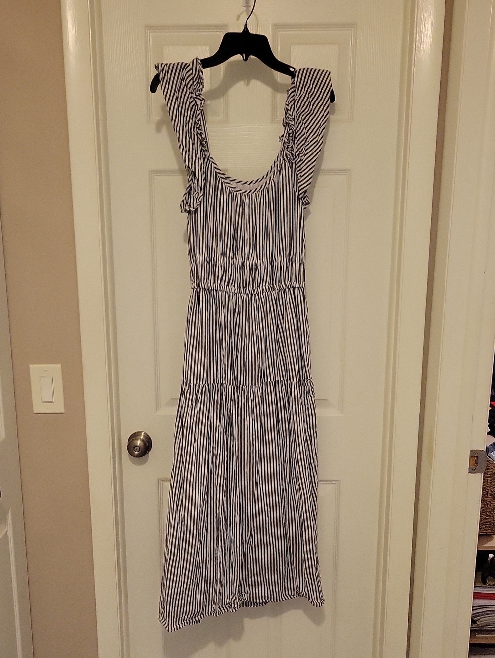 Rebellion Striped Maxi Dress in White and Navy